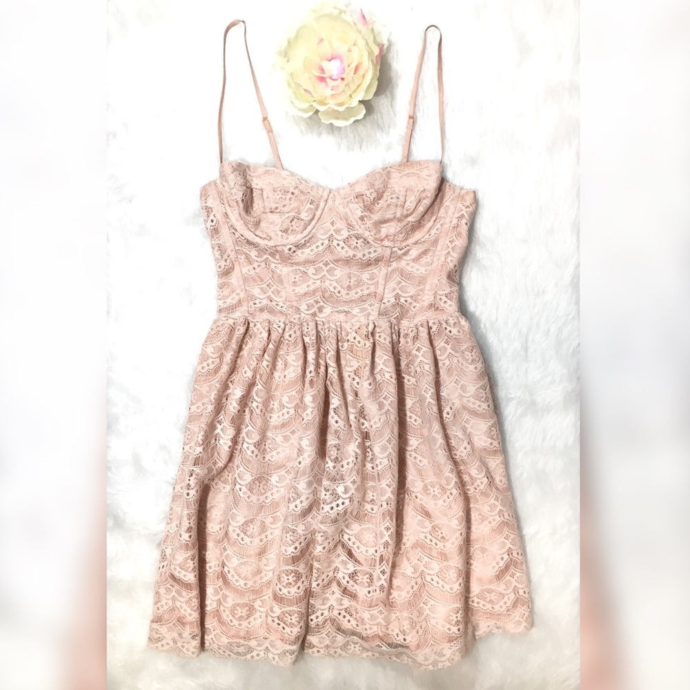 Topshop Lace Corset Blush/Nude Strap A-line Dress